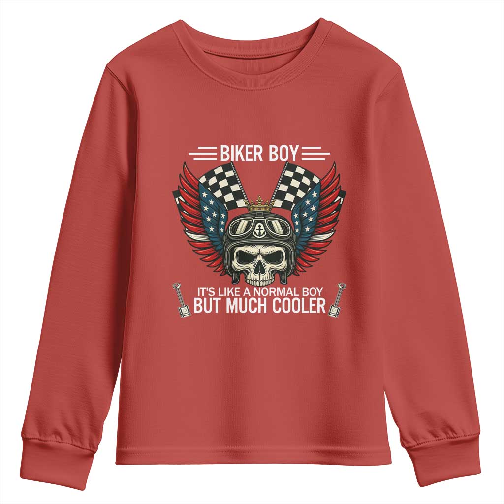 Skull Biker American Flag Motorcycle Biker Son Youth Sweatshirt TS14 Red Print Your Wear