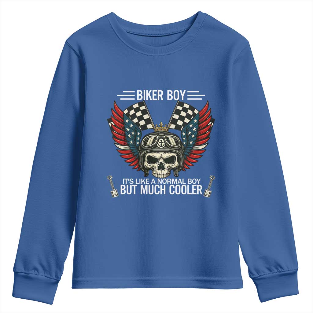 Skull Biker American Flag Motorcycle Biker Son Youth Sweatshirt TS14 Royal Blue Print Your Wear