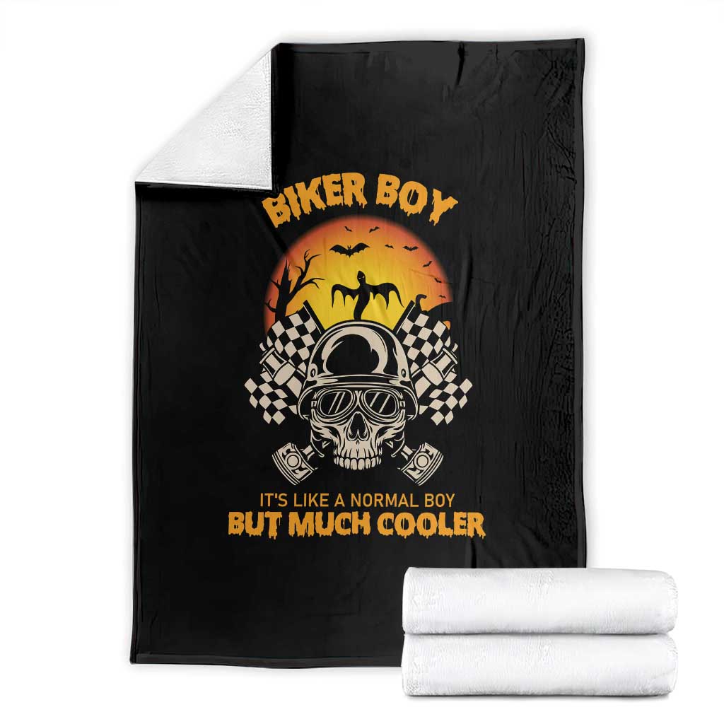 Funny Skull Motocycle Halloween Biker Son Throw Blanket Biker Boy It's Like A Normal Boy But Much Cooler TS14 Black Print Your Wear