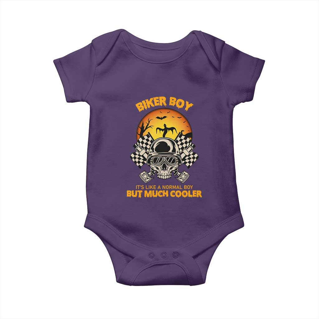 Funny Skull Motocycle Halloween Biker Son Baby Onesie Biker Boy It's Like A Normal Boy But Much Cooler TS14 Purple Print Your Wear