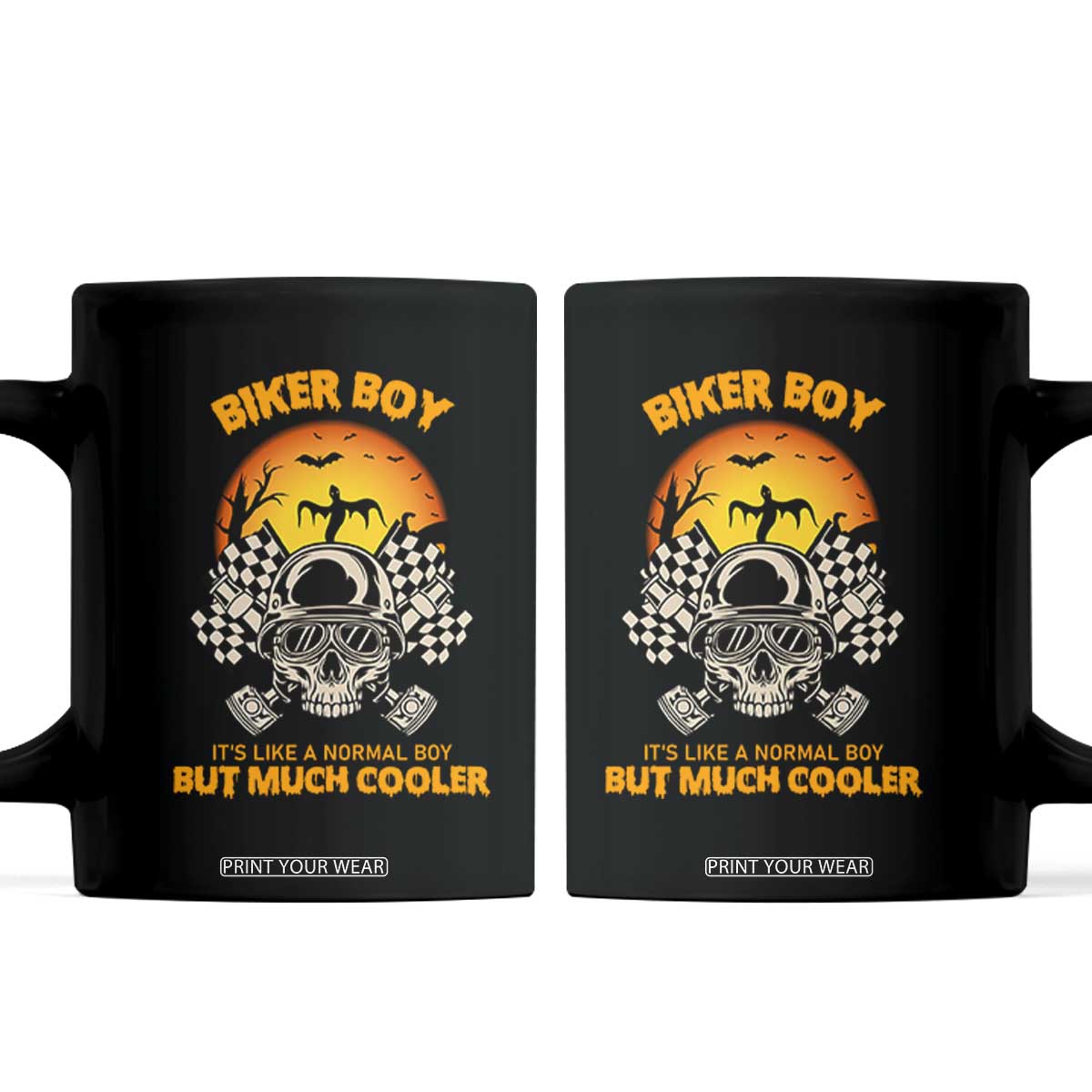 Funny Skull Motocycle Halloween Biker Son Coffee Mug Biker Boy It's Like A Normal Boy But Much Cooler TS14 Black Print Your Wear