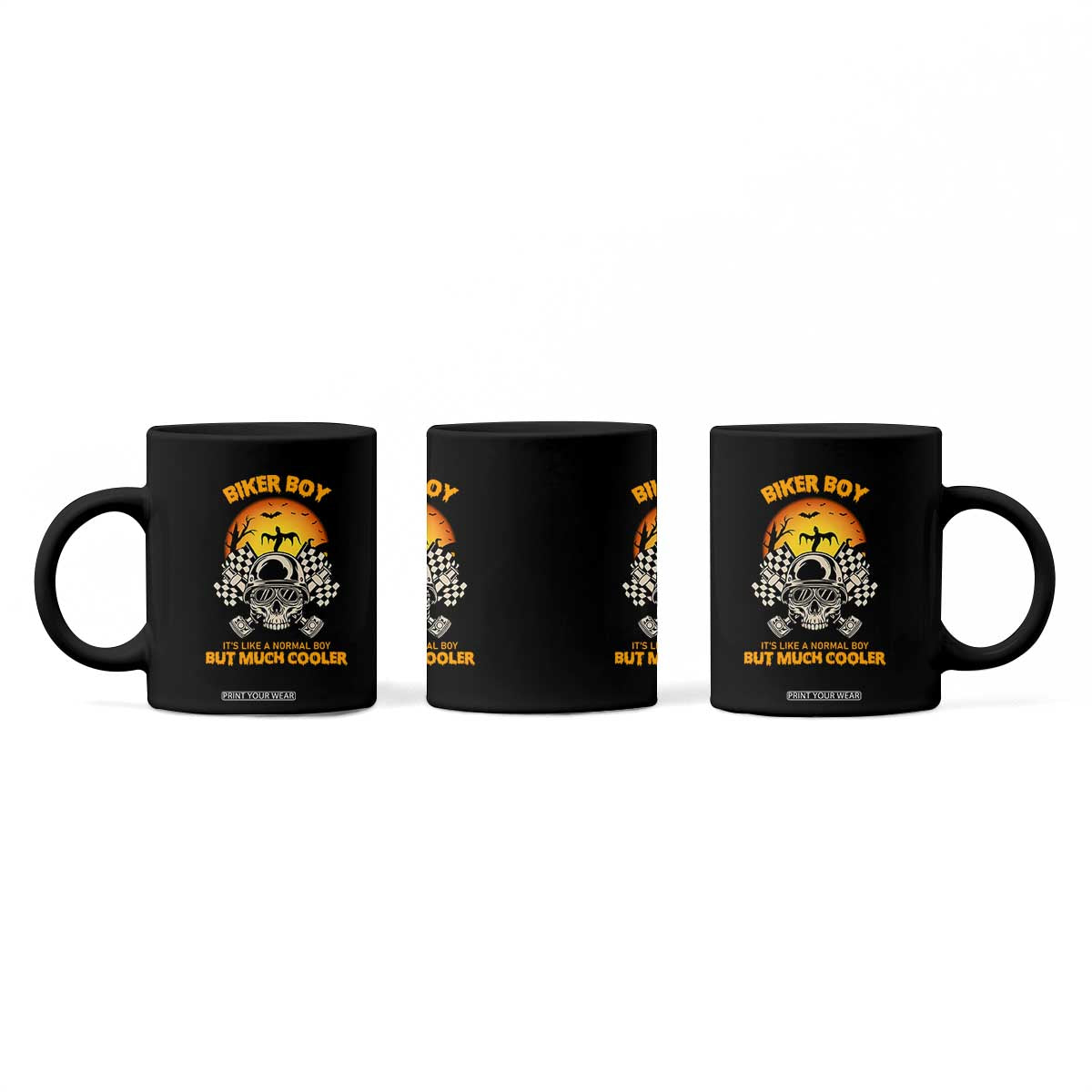 Funny Skull Motocycle Halloween Biker Son Coffee Mug Biker Boy It's Like A Normal Boy But Much Cooler TS14 Print Your Wear