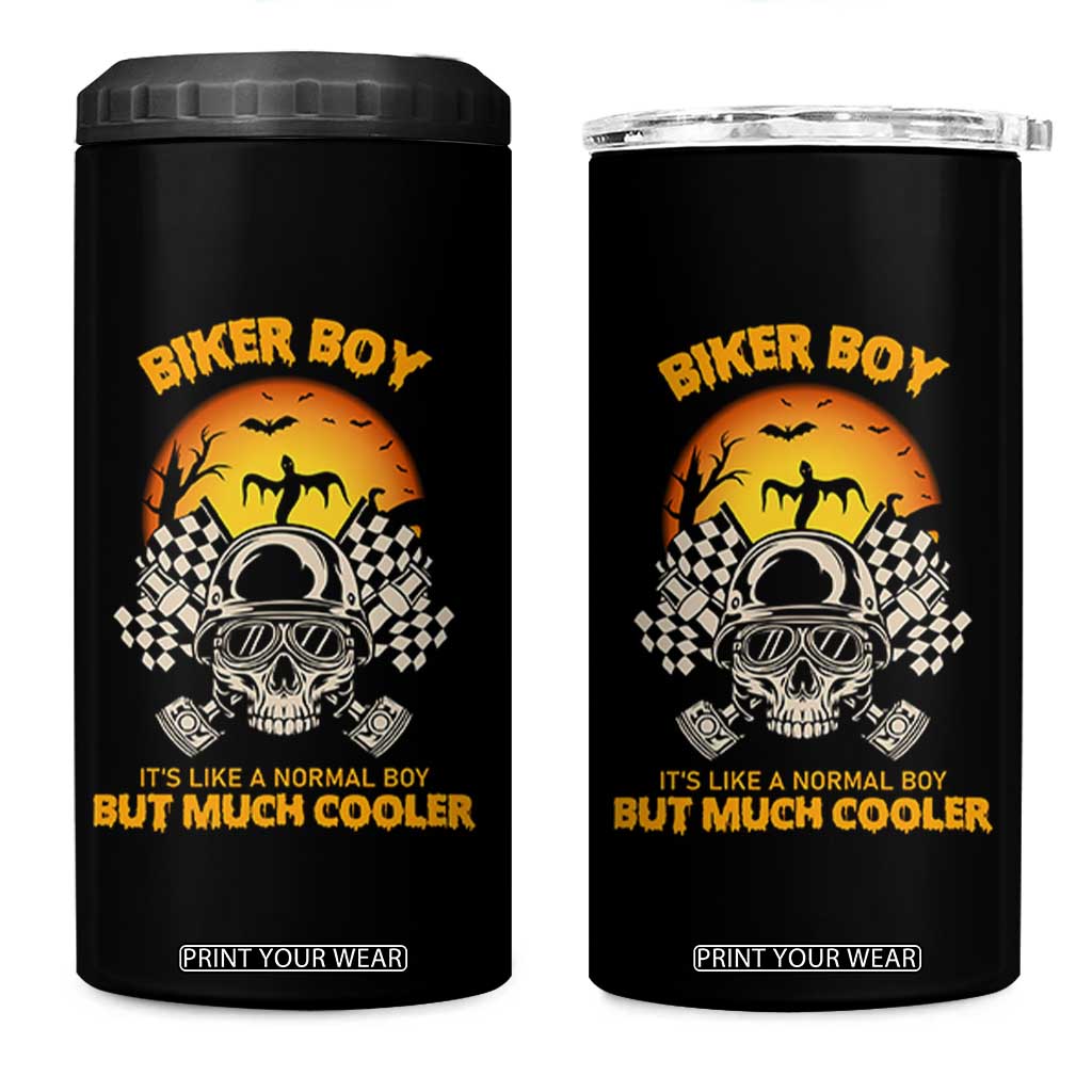 Funny Skull Motocycle Halloween Biker Son 4 in 1 Can Cooler Tumbler Biker Boy It's Like A Normal Boy But Much Cooler TS14 One Size: 16 oz Black Print Your Wear