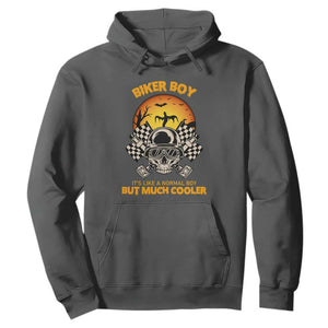 Funny Skull Motocycle Halloween Biker Son Hoodie Biker Boy It's Like A Normal Boy But Much Cooler TS14 Dark Heather Print Your Wear