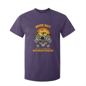 Funny Skull Motocycle Halloween Biker Son T Shirt For Kid Biker Boy It's Like A Normal Boy But Much Cooler TS14 Purple Print Your Wear