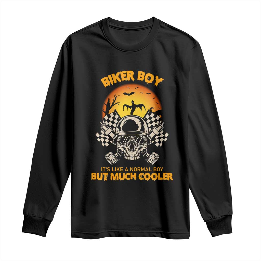Funny Skull Motocycle Halloween Biker Son Long Sleeve Shirt Biker Boy It's Like A Normal Boy But Much Cooler TS14 Black Print Your Wear