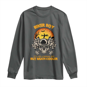 Funny Skull Motocycle Halloween Biker Son Long Sleeve Shirt Biker Boy It's Like A Normal Boy But Much Cooler TS14 Dark Heather Print Your Wear