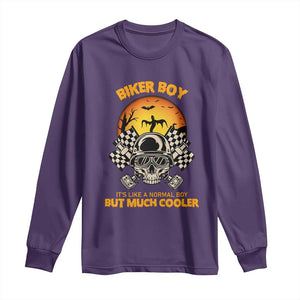 Funny Skull Motocycle Halloween Biker Son Long Sleeve Shirt Biker Boy It's Like A Normal Boy But Much Cooler TS14 Purple Print Your Wear