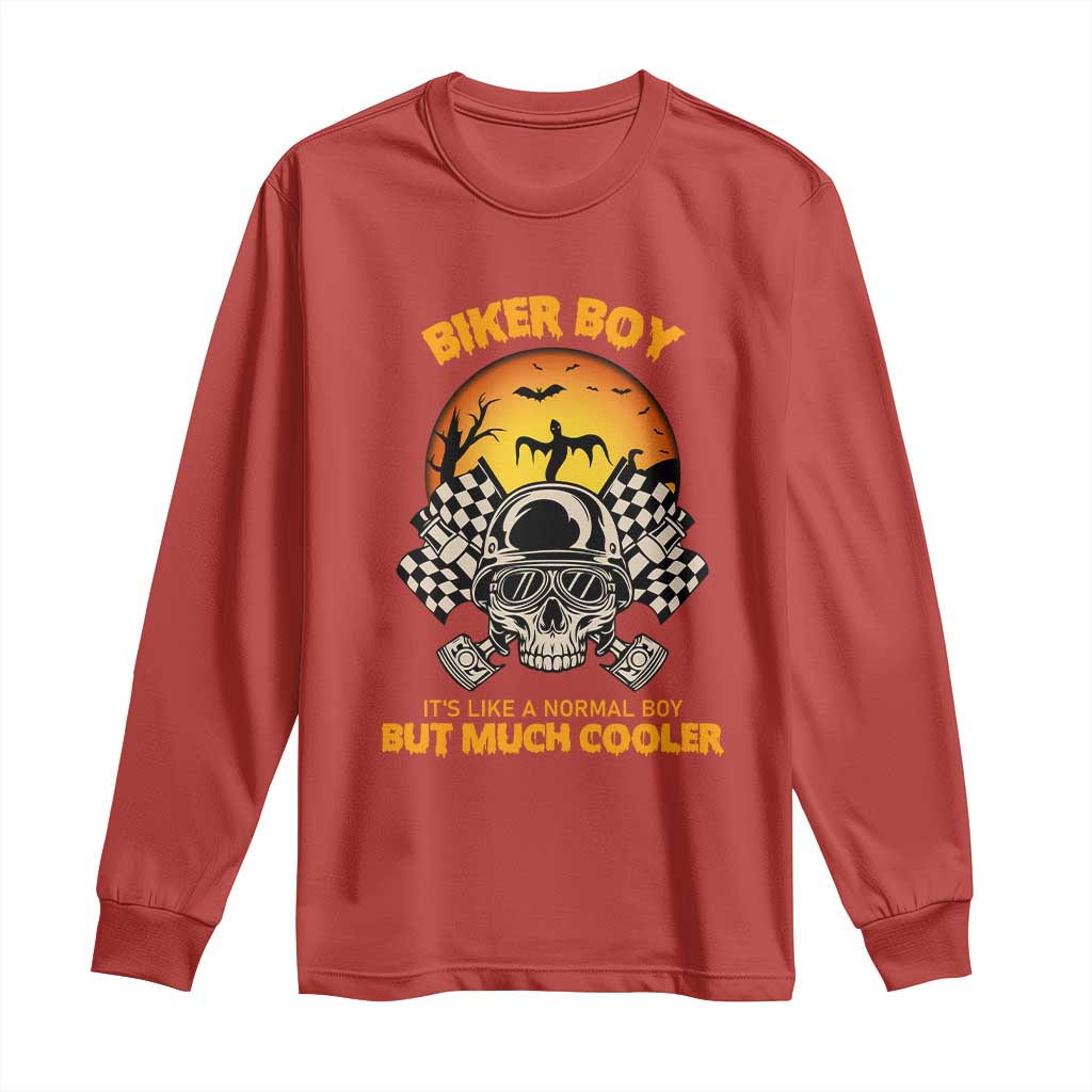 Funny Skull Motocycle Halloween Biker Son Long Sleeve Shirt Biker Boy It's Like A Normal Boy But Much Cooler TS14 Red Print Your Wear