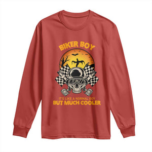 Funny Skull Motocycle Halloween Biker Son Long Sleeve Shirt Biker Boy It's Like A Normal Boy But Much Cooler TS14 Red Print Your Wear