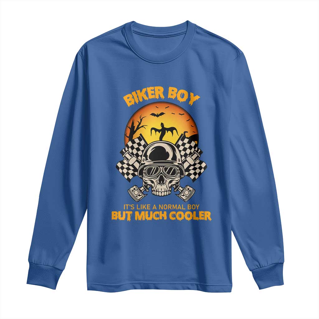 Funny Skull Motocycle Halloween Biker Son Long Sleeve Shirt Biker Boy It's Like A Normal Boy But Much Cooler TS14 Royal Blue Print Your Wear