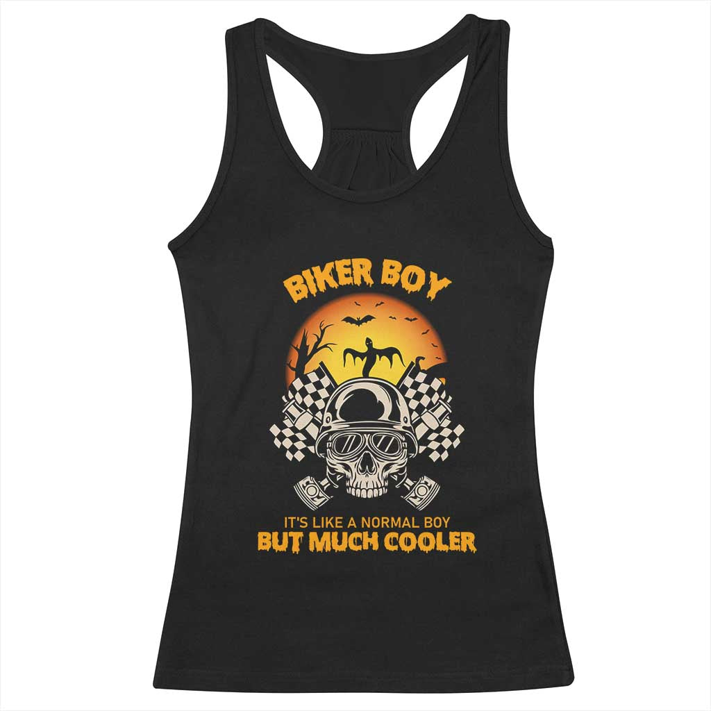 Funny Skull Motocycle Halloween Biker Son Racerback Tank Top Biker Boy It's Like A Normal Boy But Much Cooler TS14 Black Print Your Wear