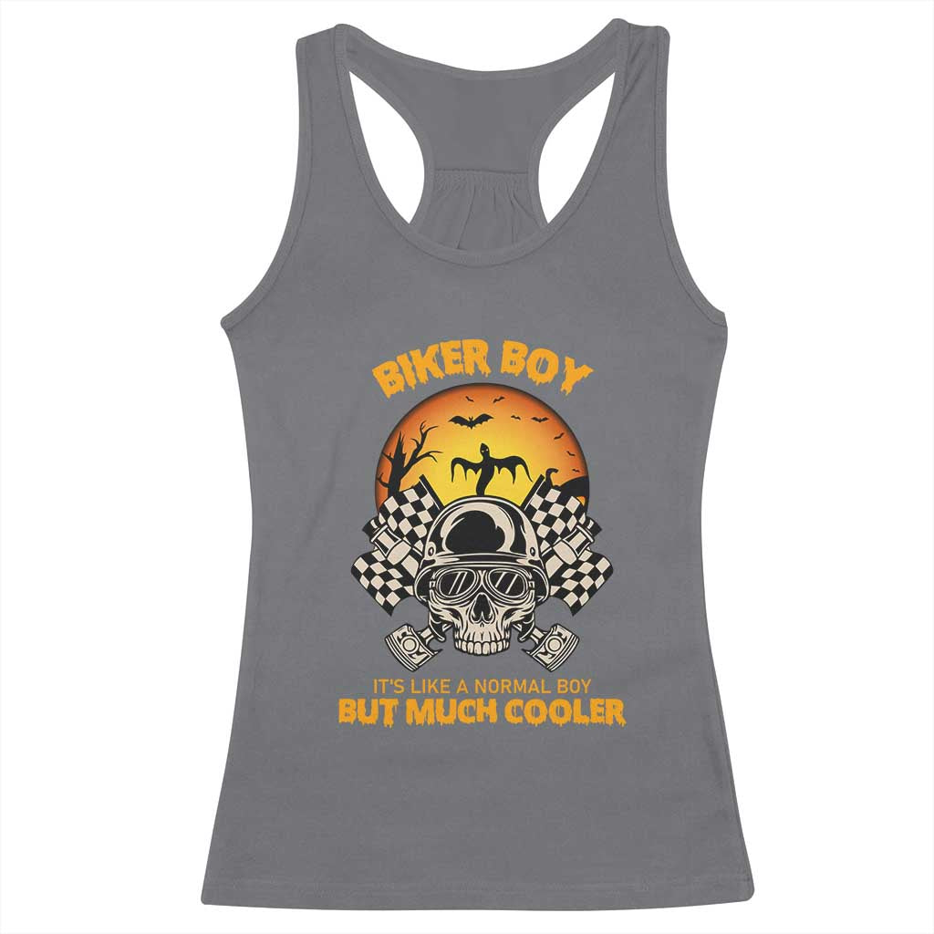 Funny Skull Motocycle Halloween Biker Son Racerback Tank Top Biker Boy It's Like A Normal Boy But Much Cooler TS14 Charcoal Print Your Wear