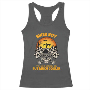 Funny Skull Motocycle Halloween Biker Son Racerback Tank Top Biker Boy It's Like A Normal Boy But Much Cooler TS14 Dark Heather Print Your Wear