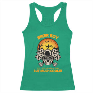 Funny Skull Motocycle Halloween Biker Son Racerback Tank Top Biker Boy It's Like A Normal Boy But Much Cooler TS14 Irish Green Print Your Wear