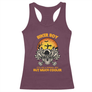 Funny Skull Motocycle Halloween Biker Son Racerback Tank Top Biker Boy It's Like A Normal Boy But Much Cooler TS14 Maroon Print Your Wear