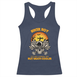 Funny Skull Motocycle Halloween Biker Son Racerback Tank Top Biker Boy It's Like A Normal Boy But Much Cooler TS14 Navy Print Your Wear