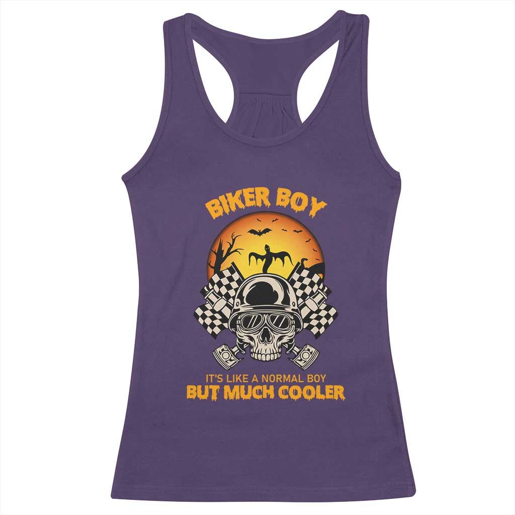 Funny Skull Motocycle Halloween Biker Son Racerback Tank Top Biker Boy It's Like A Normal Boy But Much Cooler TS14 Purple Print Your Wear