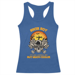 Funny Skull Motocycle Halloween Biker Son Racerback Tank Top Biker Boy It's Like A Normal Boy But Much Cooler TS14 Royal Blue Print Your Wear