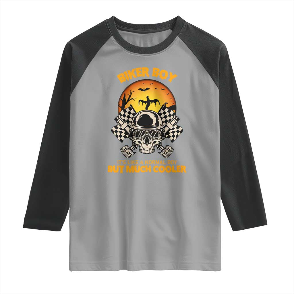 Funny Skull Motocycle Halloween Biker Son Raglan Shirt Biker Boy It's Like A Normal Boy But Much Cooler TS14 Sport Gray Black Print Your Wear