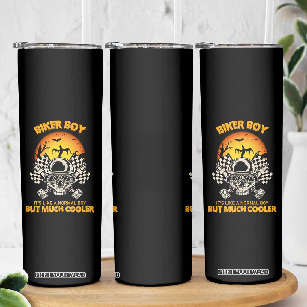 Funny Skull Motocycle Halloween Biker Son Skinny Tumbler Biker Boy It's Like A Normal Boy But Much Cooler TS14 Print Your Wear