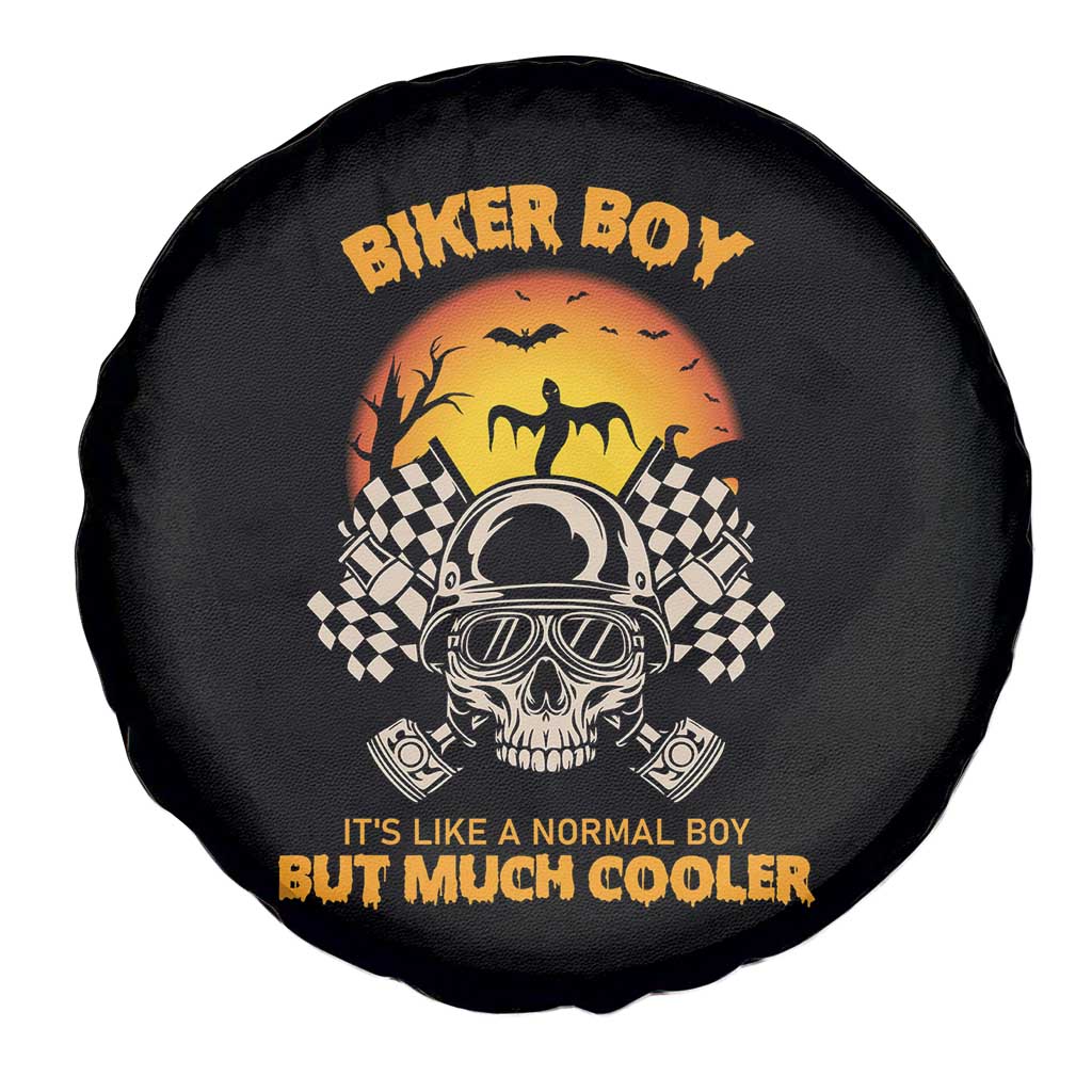Funny Skull Motocycle Halloween Biker Son Spare Tire Cover Biker Boy It's Like A Normal Boy But Much Cooler TS14 Print Your Wear