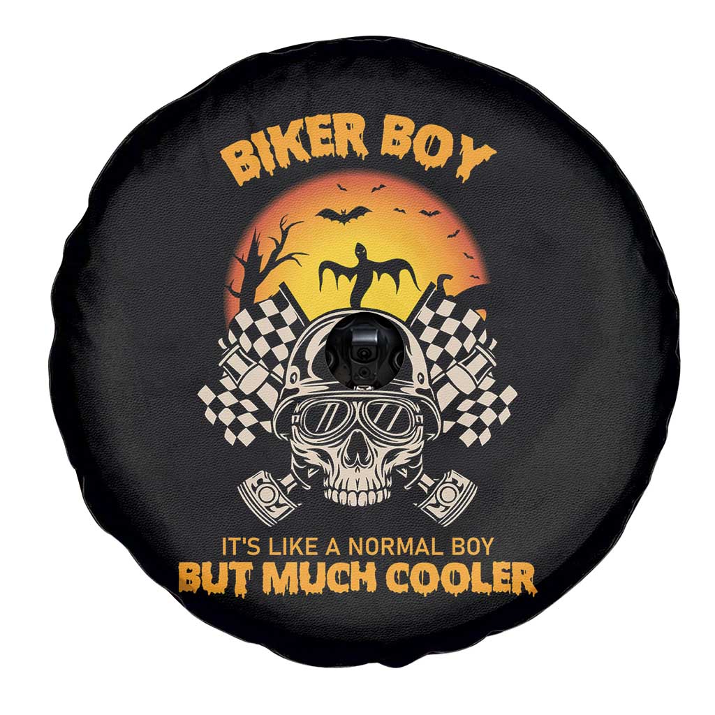 Funny Skull Motocycle Halloween Biker Son Spare Tire Cover Biker Boy It's Like A Normal Boy But Much Cooler TS14 Print Your Wear