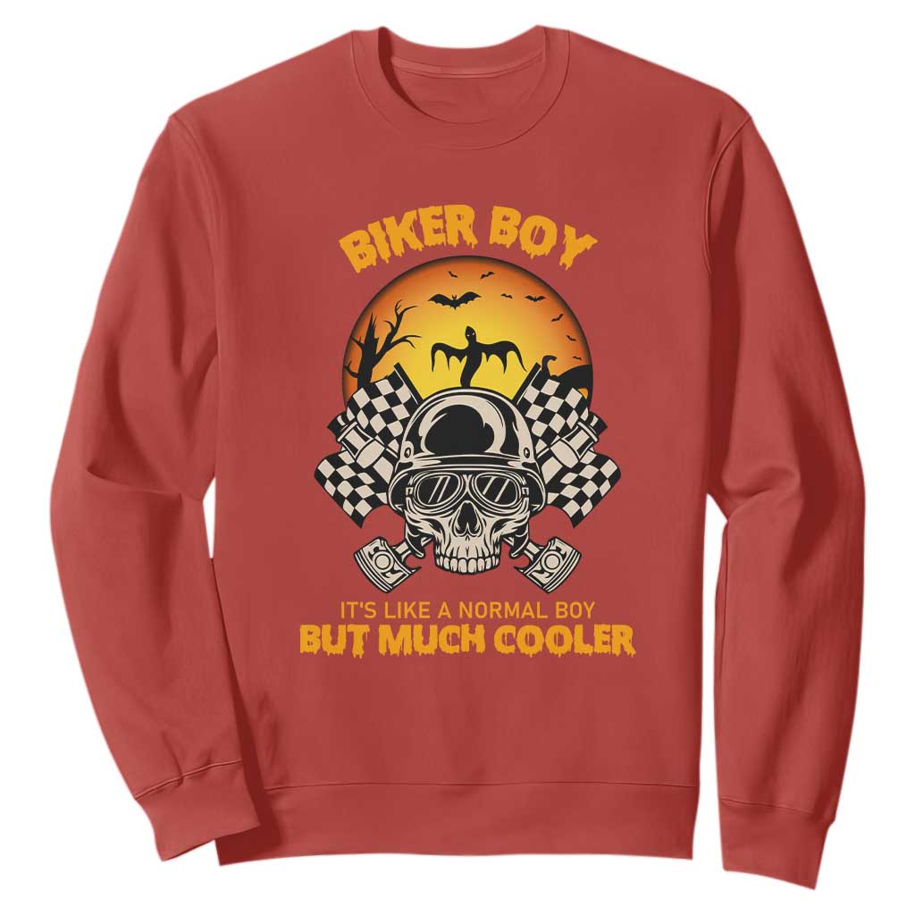 Funny Skull Motocycle Halloween Biker Son Sweatshirt Biker Boy It's Like A Normal Boy But Much Cooler TS14 Red Print Your Wear