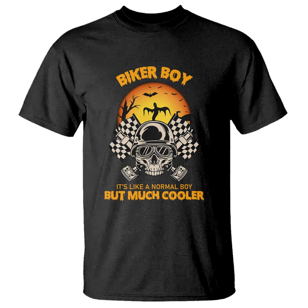 Funny Skull Motocycle Halloween Biker Son T Shirt Biker Boy It's Like A Normal Boy But Much Cooler TS14 Black Print Your Wear