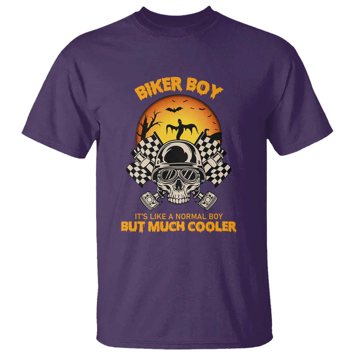 Funny Skull Motocycle Halloween Biker Son T Shirt Biker Boy It's Like A Normal Boy But Much Cooler TS14 Purple Print Your Wear