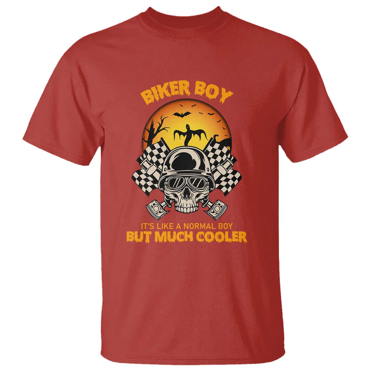 Funny Skull Motocycle Halloween Biker Son T Shirt Biker Boy It's Like A Normal Boy But Much Cooler TS14 Red Print Your Wear