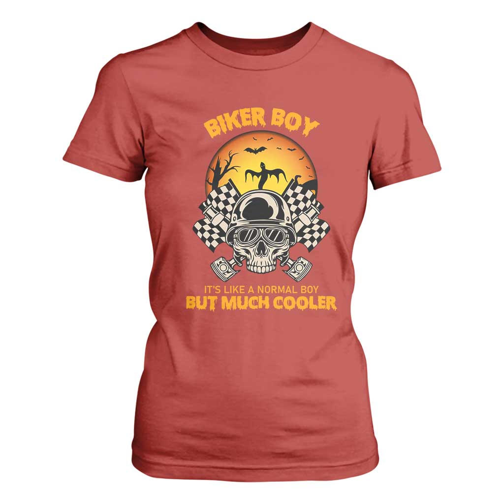 Funny Skull Motocycle Halloween Biker Son T Shirt For Women Biker Boy It's Like A Normal Boy But Much Cooler TS14 Red Print Your Wear