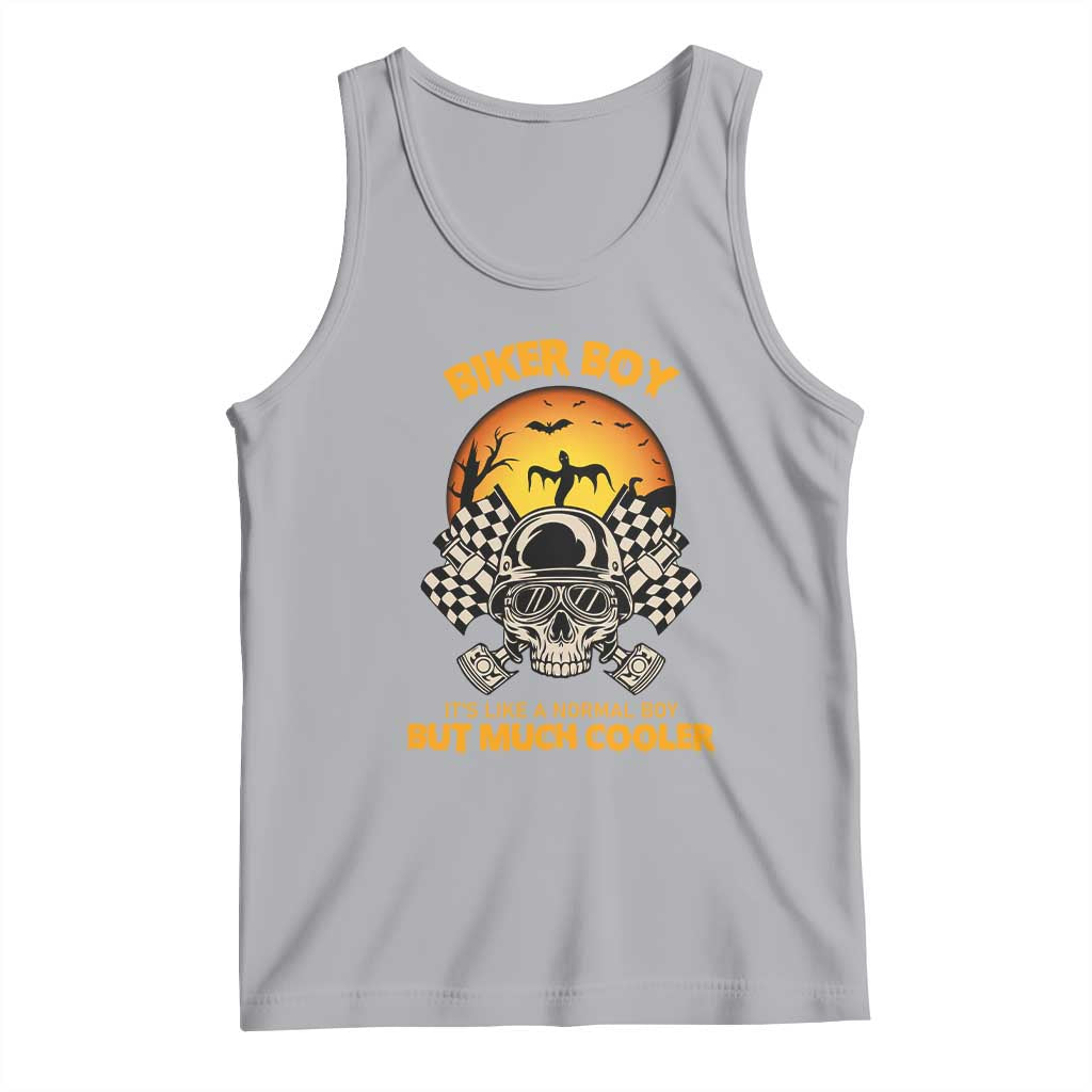 Funny Skull Motocycle Halloween Biker Son Tank Top Biker Boy It's Like A Normal Boy But Much Cooler TS14 Athletic Heather Print Your Wear