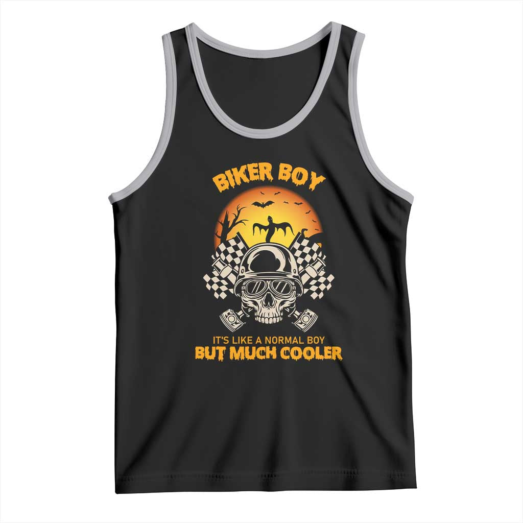 Funny Skull Motocycle Halloween Biker Son Tank Top Biker Boy It's Like A Normal Boy But Much Cooler TS14 Black Athletic Heather Print Your Wear