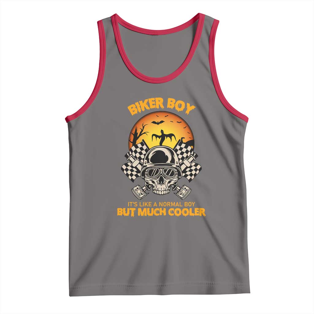 Funny Skull Motocycle Halloween Biker Son Tank Top Biker Boy It's Like A Normal Boy But Much Cooler TS14 Deep Heather Red Print Your Wear