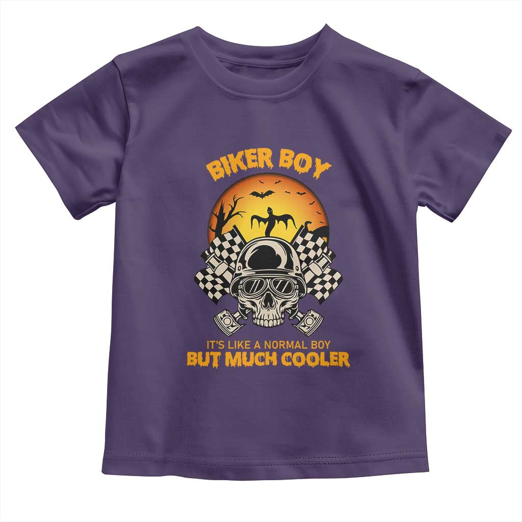 Funny Skull Motocycle Halloween Biker Son Toddler T Shirt Biker Boy It's Like A Normal Boy But Much Cooler TS14 Purple Print Your Wear