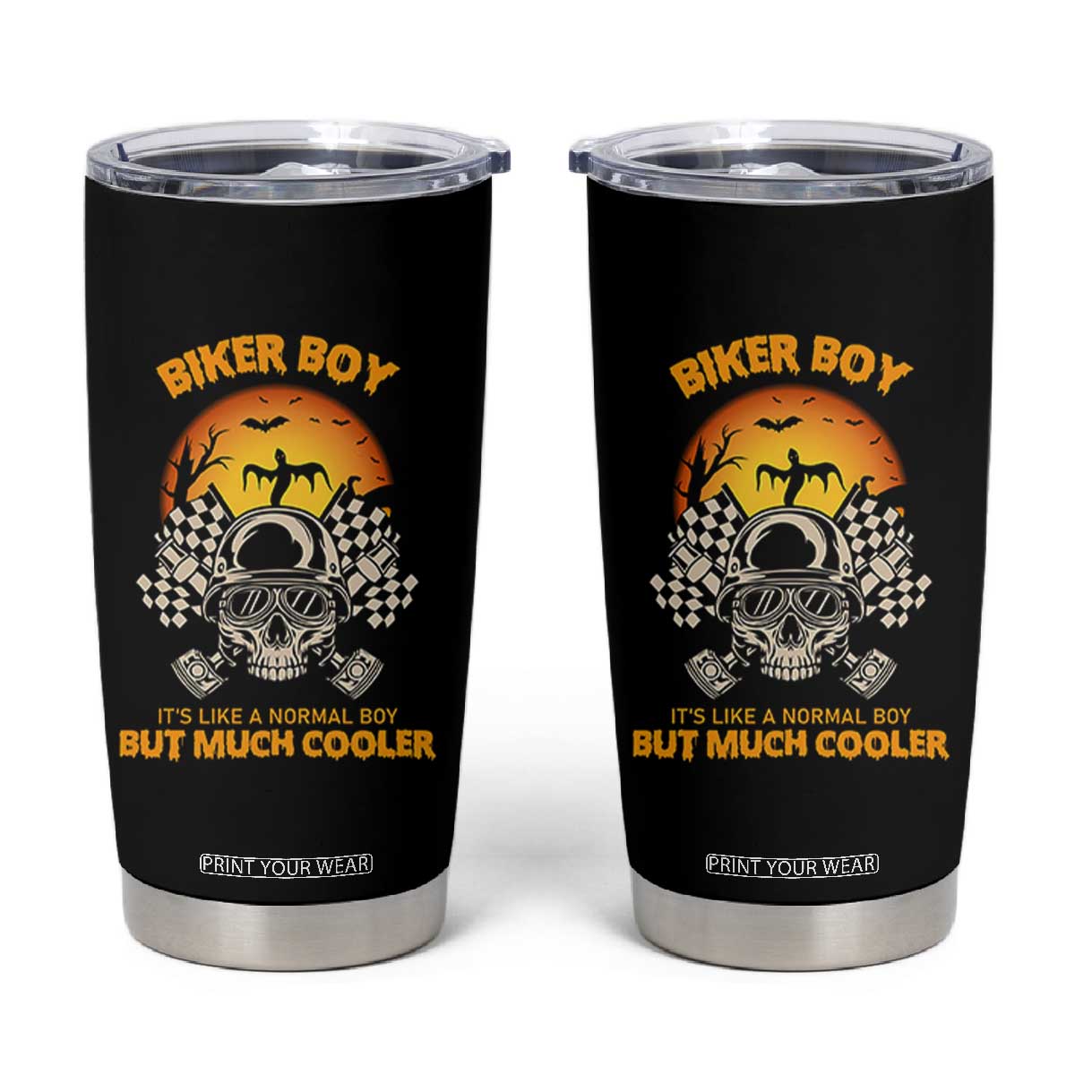 Funny Skull Motocycle Halloween Biker Son Tumbler Cup Biker Boy It's Like A Normal Boy But Much Cooler TS14 Black Print Your Wear