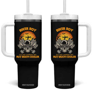 Funny Skull Motocycle Halloween Biker Son Tumbler With Handle Biker Boy It's Like A Normal Boy But Much Cooler TS14 One Size: 40 oz Black Print Your Wear