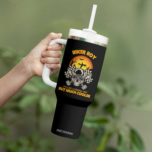 Funny Skull Motocycle Halloween Biker Son Tumbler With Handle Biker Boy It's Like A Normal Boy But Much Cooler TS14 Print Your Wear