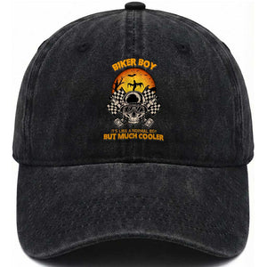 Funny Skull Motocycle Halloween Biker Son Washed Cotton Baseball Cap Biker Boy It's Like A Normal Boy But Much Cooler TS14 Washed Cap Universal Fit Black Print Your Wear