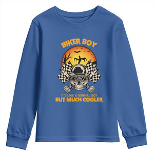 Funny Skull Motocycle Halloween Biker Son Youth Sweatshirt Biker Boy It's Like A Normal Boy But Much Cooler TS14 Royal Blue Print Your Wear