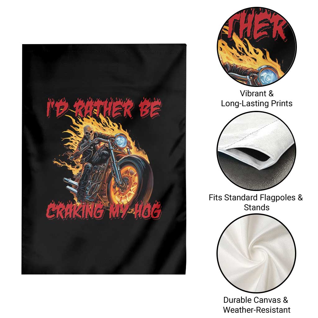 Funny Biker Skeleton Motorcycle Rider Garden Flag I Would Rather Be Cranking My Hog TS14 Print Your Wear