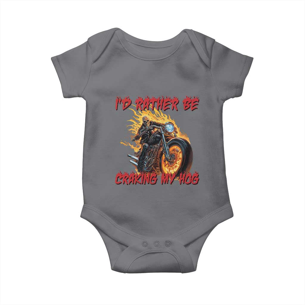 Funny Biker Skeleton Motorcycle Rider Baby Onesie I Would Rather Be Cranking My Hog TS14 Charcoal Print Your Wear