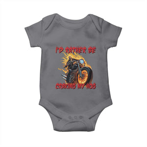 Funny Biker Skeleton Motorcycle Rider Baby Onesie I Would Rather Be Cranking My Hog TS14 Charcoal Print Your Wear