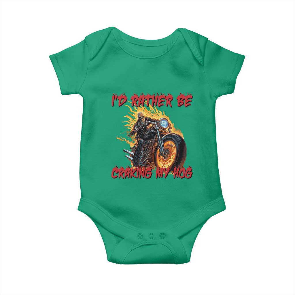 Funny Biker Skeleton Motorcycle Rider Baby Onesie I Would Rather Be Cranking My Hog TS14 Irish Green Print Your Wear