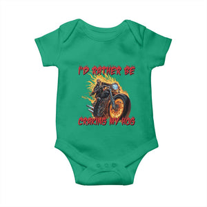 Funny Biker Skeleton Motorcycle Rider Baby Onesie I Would Rather Be Cranking My Hog TS14 Irish Green Print Your Wear