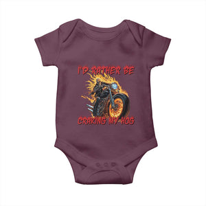 Funny Biker Skeleton Motorcycle Rider Baby Onesie I Would Rather Be Cranking My Hog TS14 Maroon Print Your Wear