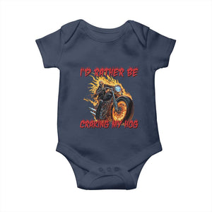Funny Biker Skeleton Motorcycle Rider Baby Onesie I Would Rather Be Cranking My Hog TS14 Navy Print Your Wear