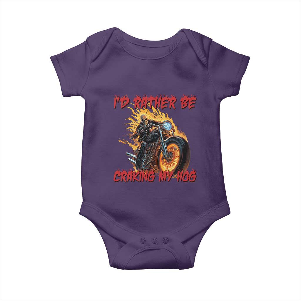 Funny Biker Skeleton Motorcycle Rider Baby Onesie I Would Rather Be Cranking My Hog TS14 Purple Print Your Wear