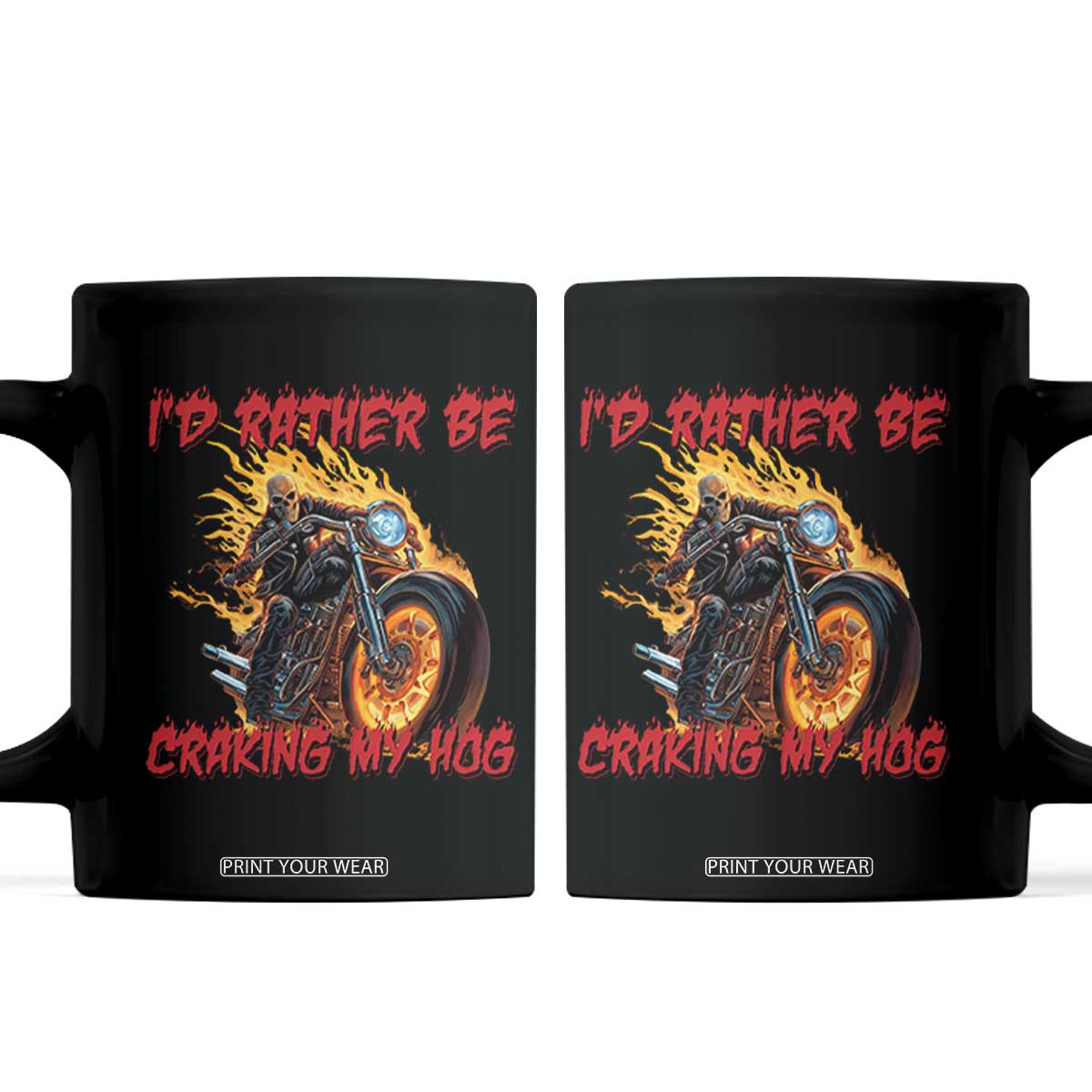 Funny Biker Skeleton Motorcycle Rider Coffee Mug I Would Rather Be Cranking My Hog TS14 Black Print Your Wear